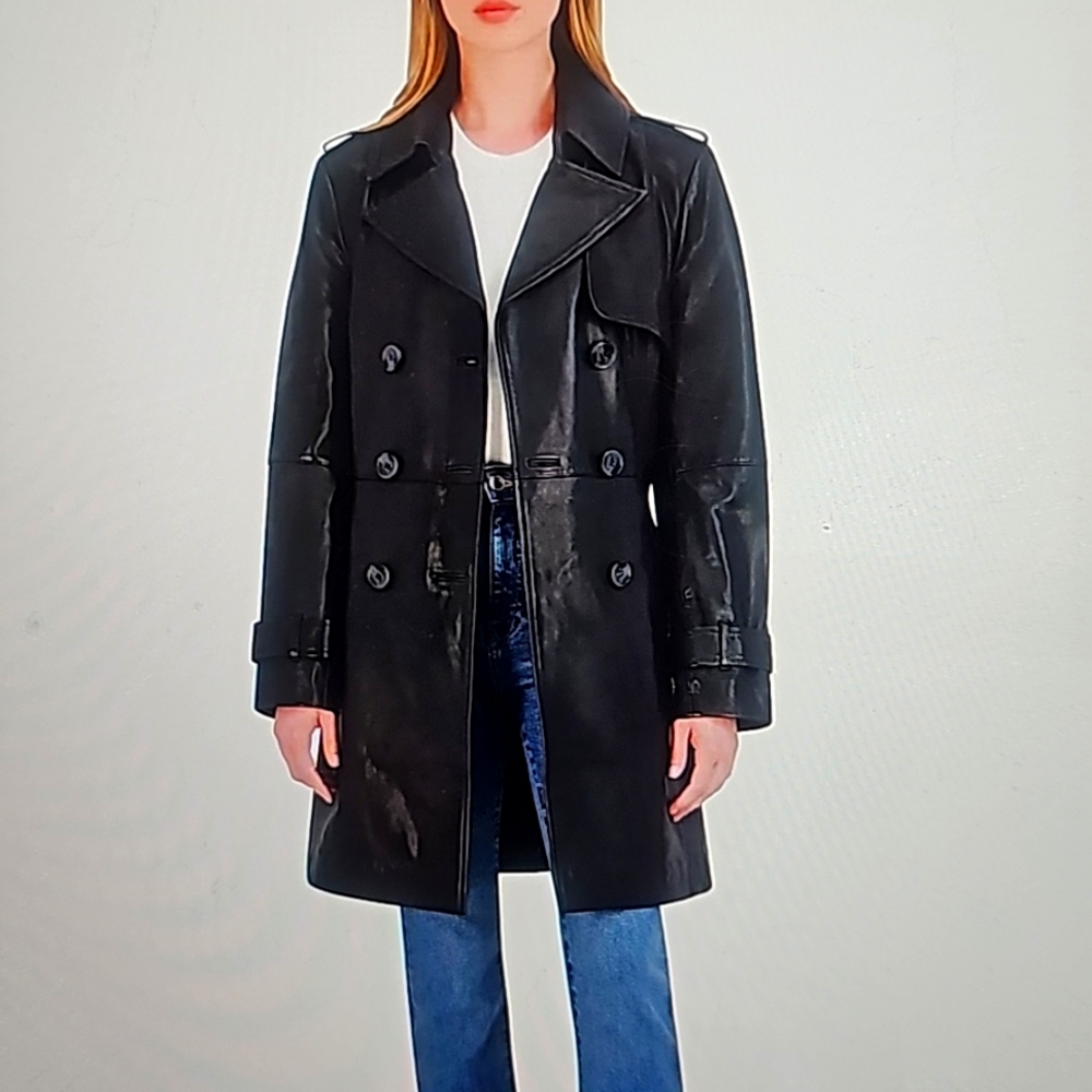 SIZE XL TAHARI BELTED LEATHER TRENCH COAT. Like NEW